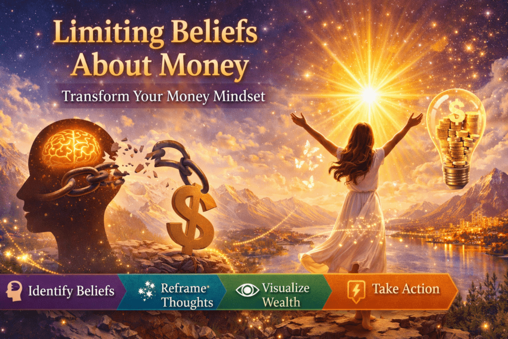 limiting beliefs about money mindset transformation and financial freedom visualization